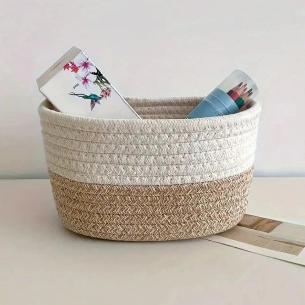 Cotton Pack of_1 Bathroom Storage Basket For Clothes (White)