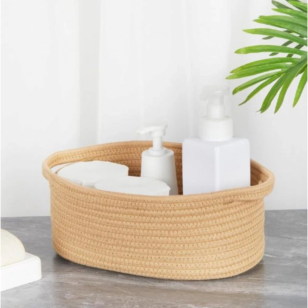 Cotton 2 Pcs 10X7X4 Inch Oval Storage Basket For Clothes (Beig