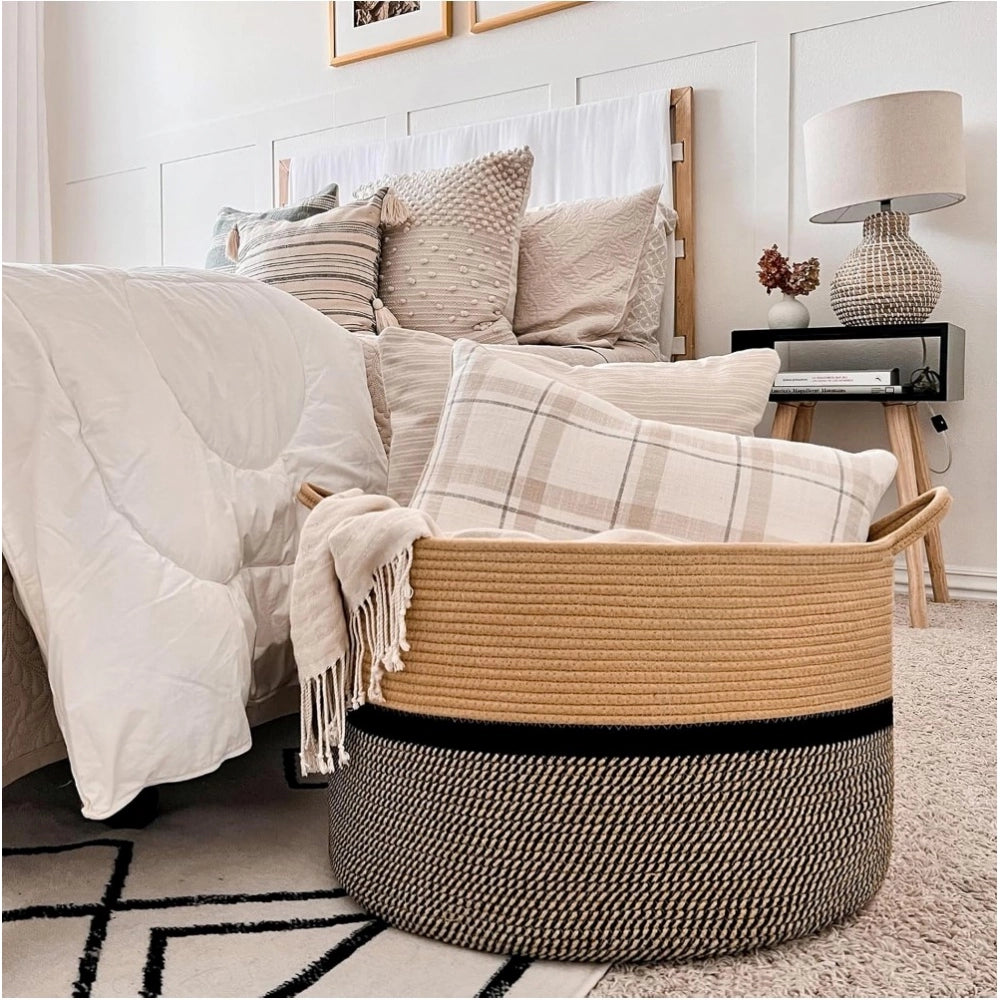 Cotton Dori 16X14 Inch Storage Basket For Clothes With Out Lid