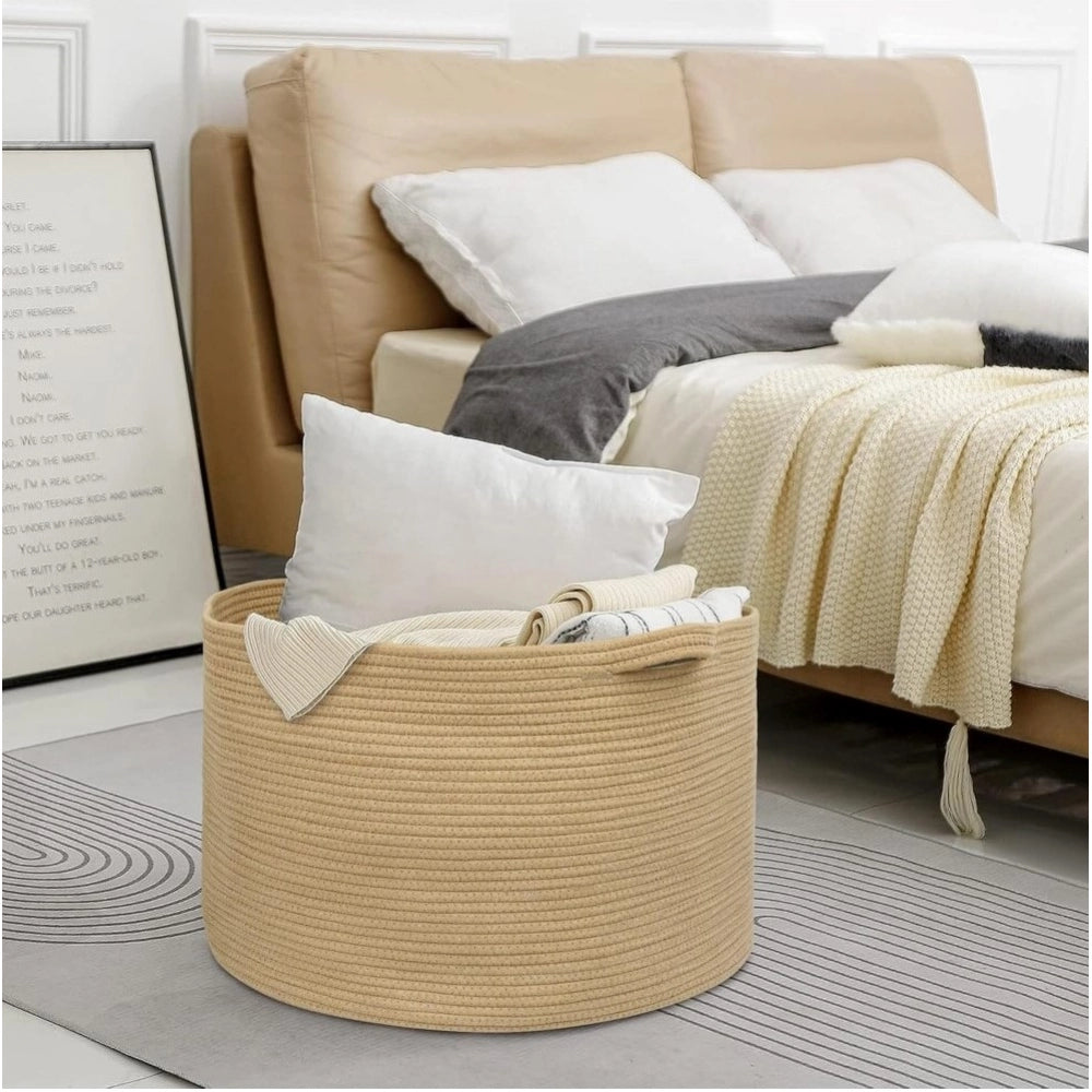 Cotton Pack Of_1 14X12 Inch Storage Basket For Clothes With Ou