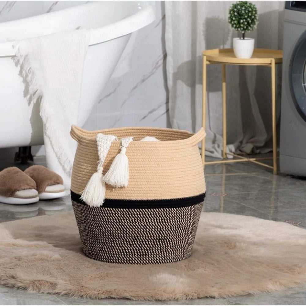 Cotton Matka 14X12 Inch Storage Basket For Clothes With Out Li