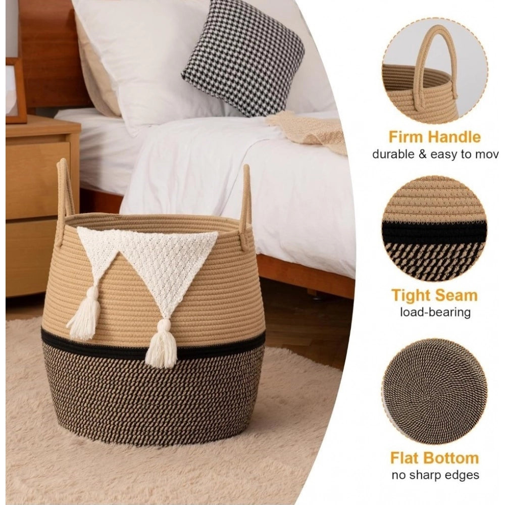 Cotton Matka With Handle 14X12 Inch Storage Basket For Clothes