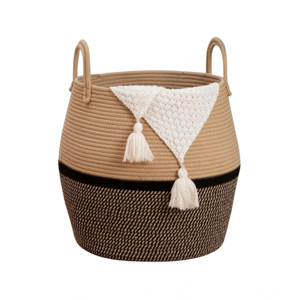 Cotton Matka With Handle 14X12 Inch Storage Basket For Clothes