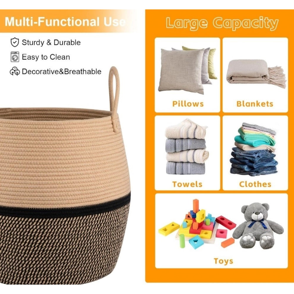 Cotton Matka With Handle 14X12 Inch Storage Basket For Clothes