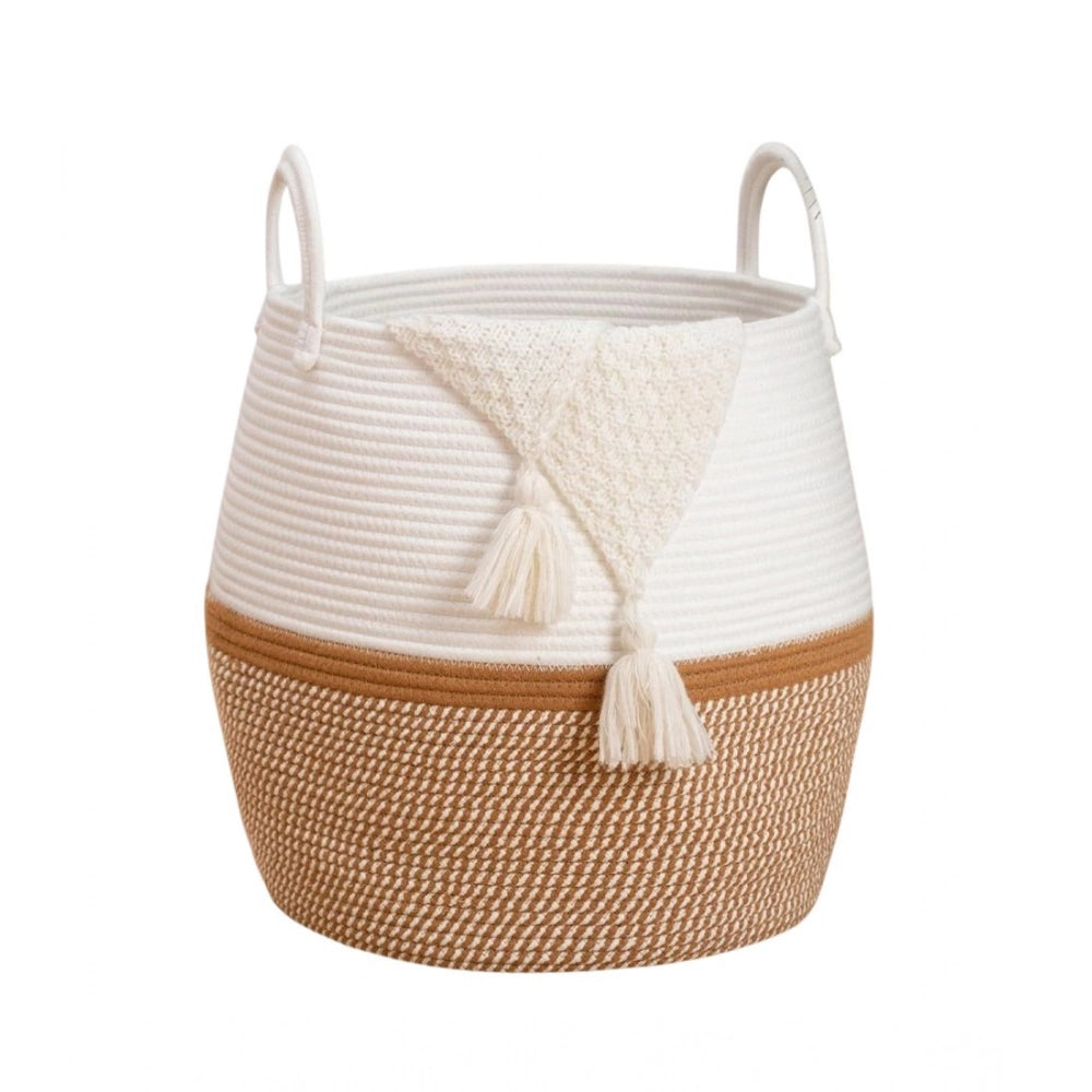 Cotton Matka With Handle 14X12 Inch Storage Basket For Clothes
