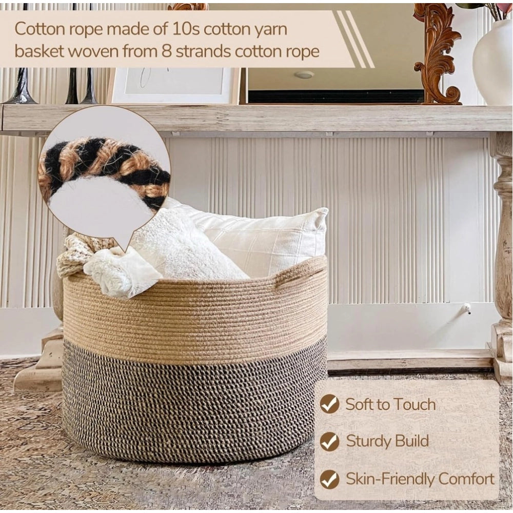 Cotton Pack Of_1 16X14 Inch Storage Basket For Clothes With Ou