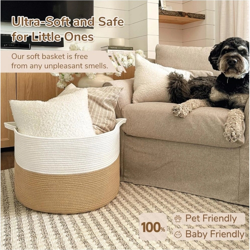 Cotton Pack Of_1 16X14 Inch Storage Basket For Clothes With Ou