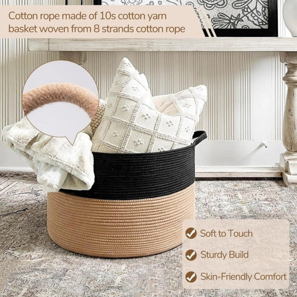 Cotton Pack Of_1 16X14 Inch Storage Basket For Clothes With Ou