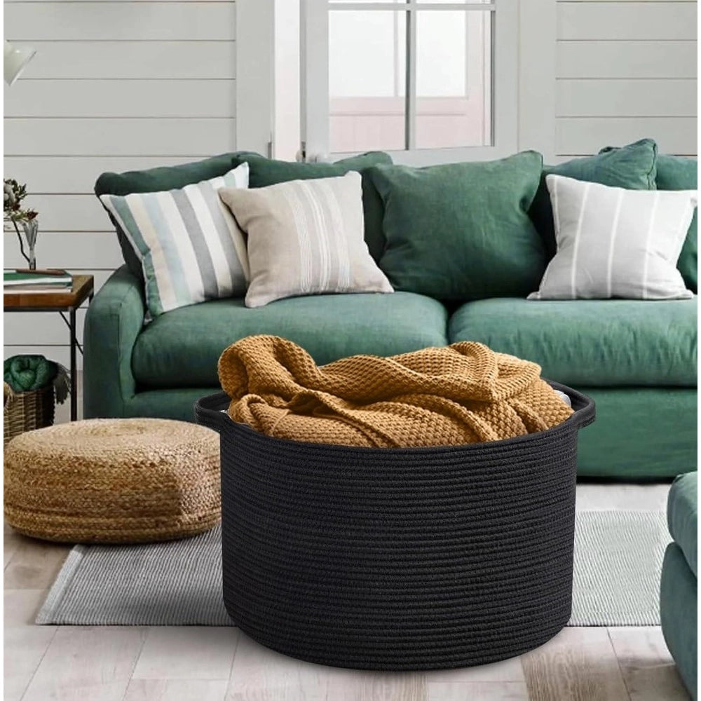Cotton Pack Of_1 14X12 Inch Storage Basket For Clothes With Ou