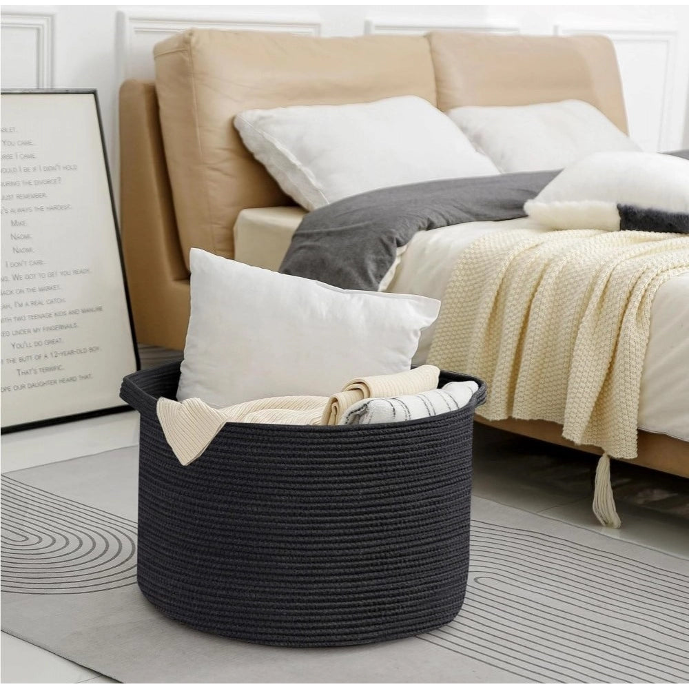 Cotton Pack Of_1 14X12 Inch Storage Basket For Clothes With Ou