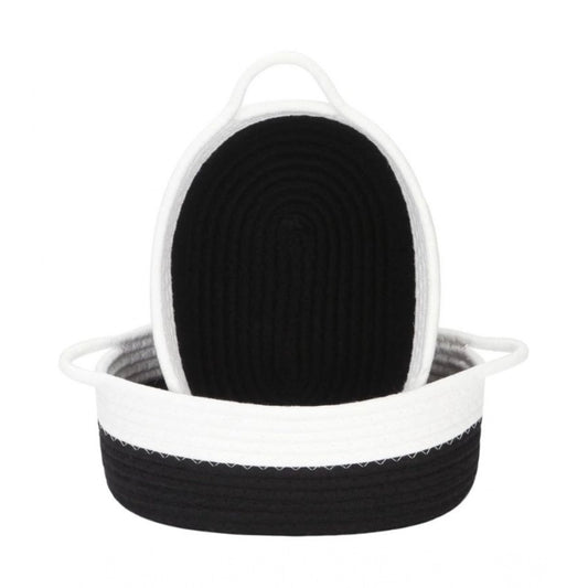 Cotton Black White 2 Pcs Storage Basket For Clothes (Black-Whi