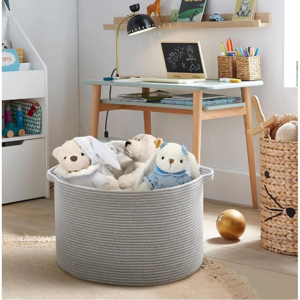 Cotton Pack Of_1 14X12 Inch Storage Basket For Clothes With Ou