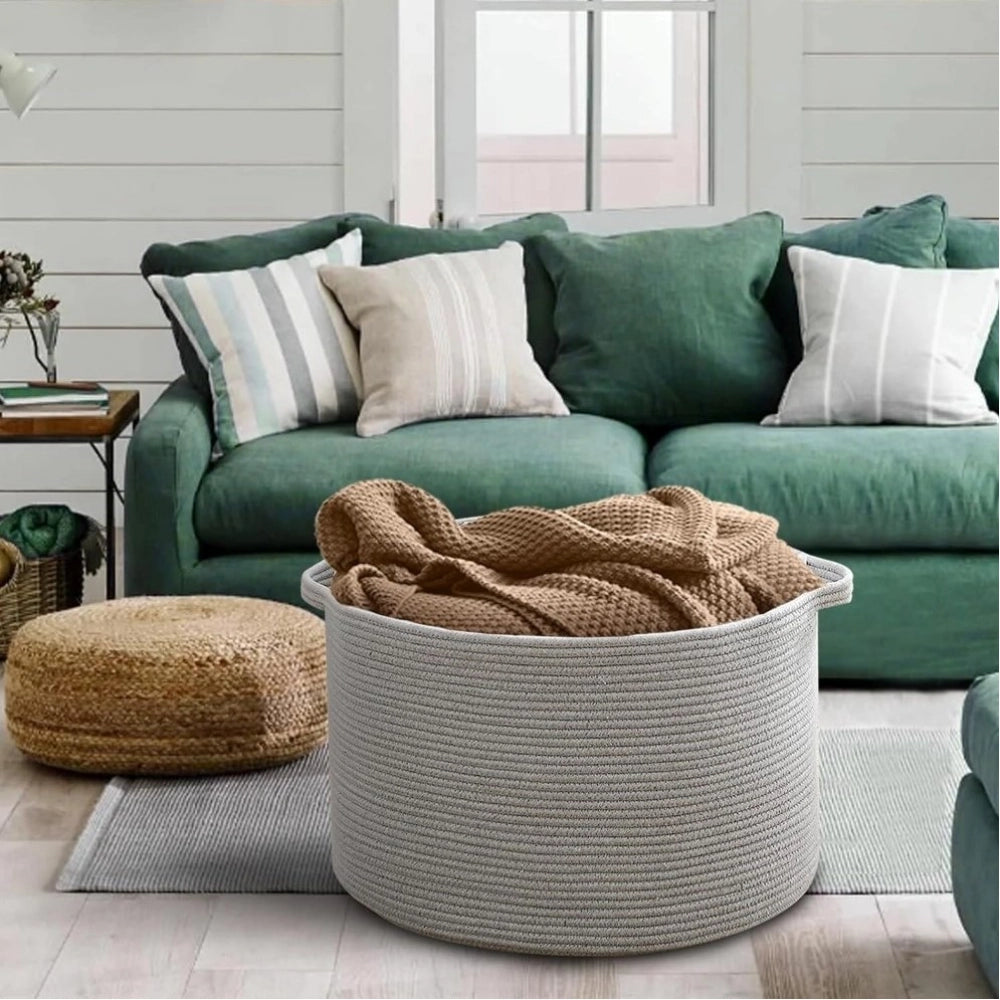 Cotton Pack Of_1 14X12 Inch Storage Basket For Clothes With Ou