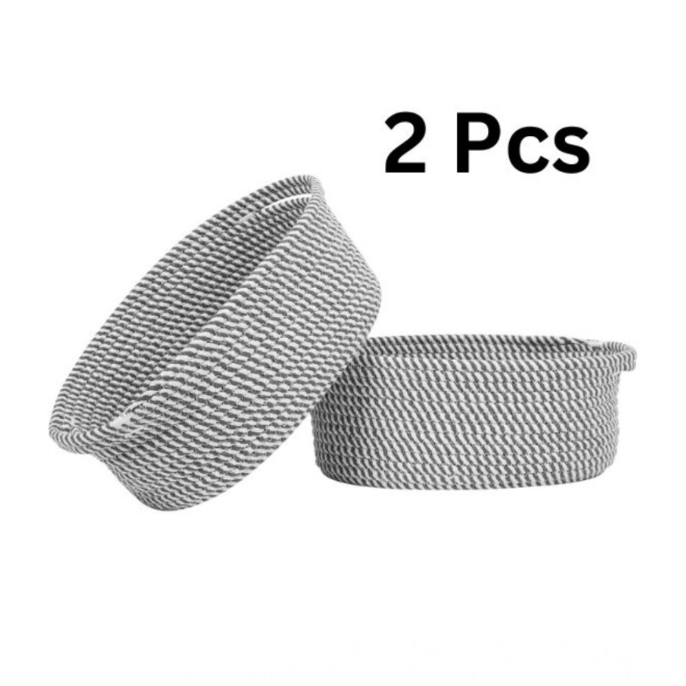 Cotton 10X7X4 Inch 2 Pcs Oval Storage Basket For Clothes (Grey