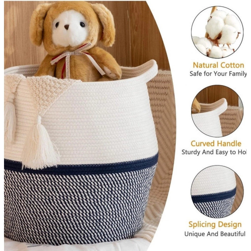Cotton Matka 14X12 Inch Storage Basket For Clothes With Out Li