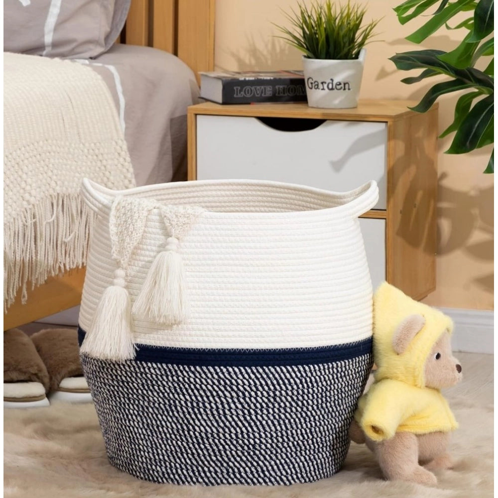 Cotton Matka 14X12 Inch Storage Basket For Clothes With Out Li