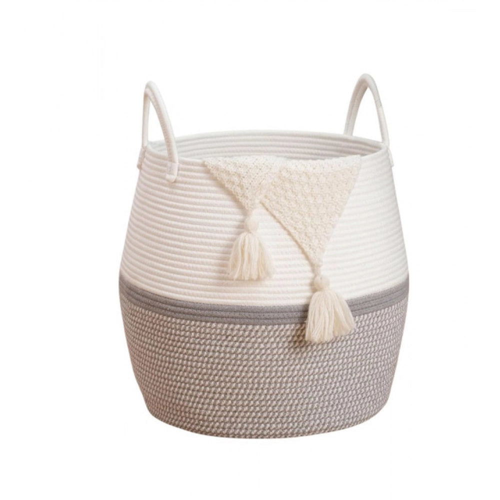 Cotton Matka With Handle 14X12 Inch Storage Basket For Clothes