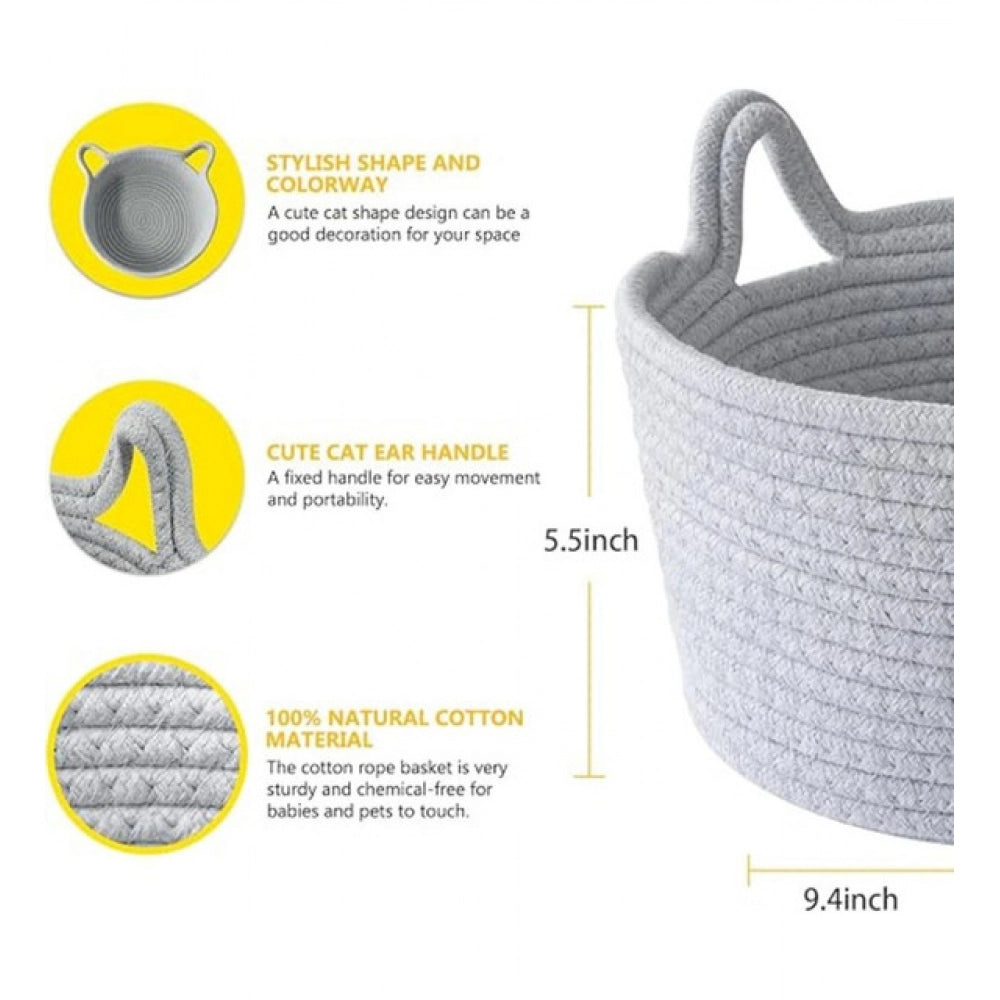 Cotton Pack Of_1 Plain Cat Basket 9X5 Inch (Grey)