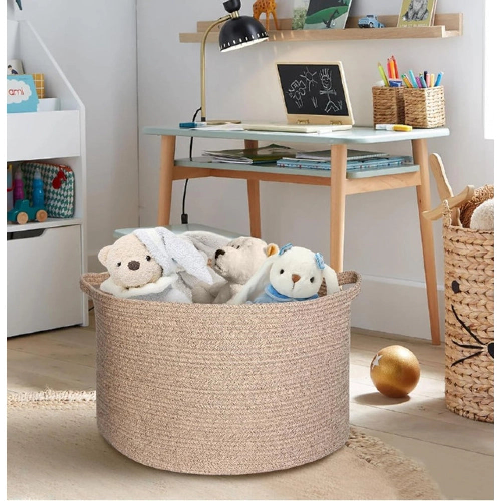 Cotton Pack Of_1 14X12 Inch Storage Basket For Clothes With Ou