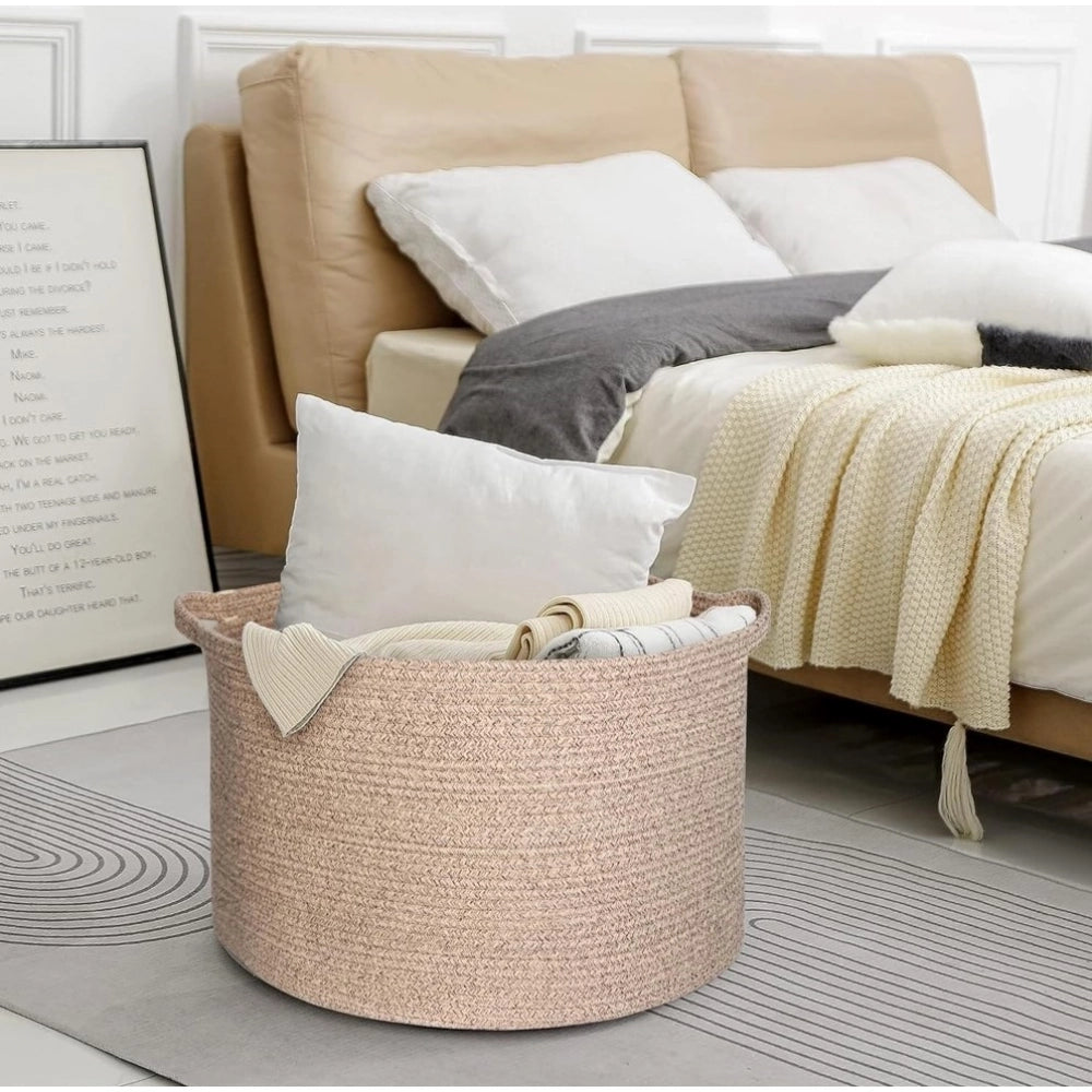 Cotton Pack Of_1 14X12 Inch Storage Basket For Clothes With Ou