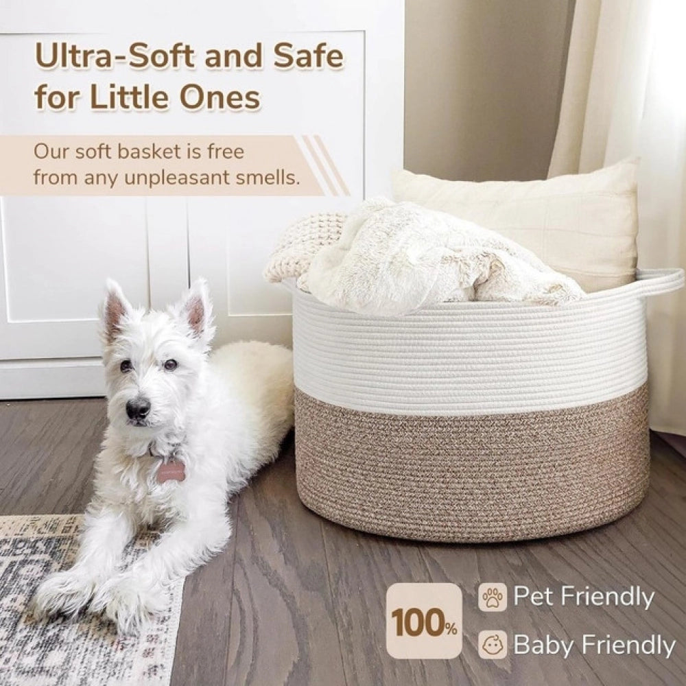Cotton Pack Of_1 16X14 Inch Storage Basket For Clothes With Ou