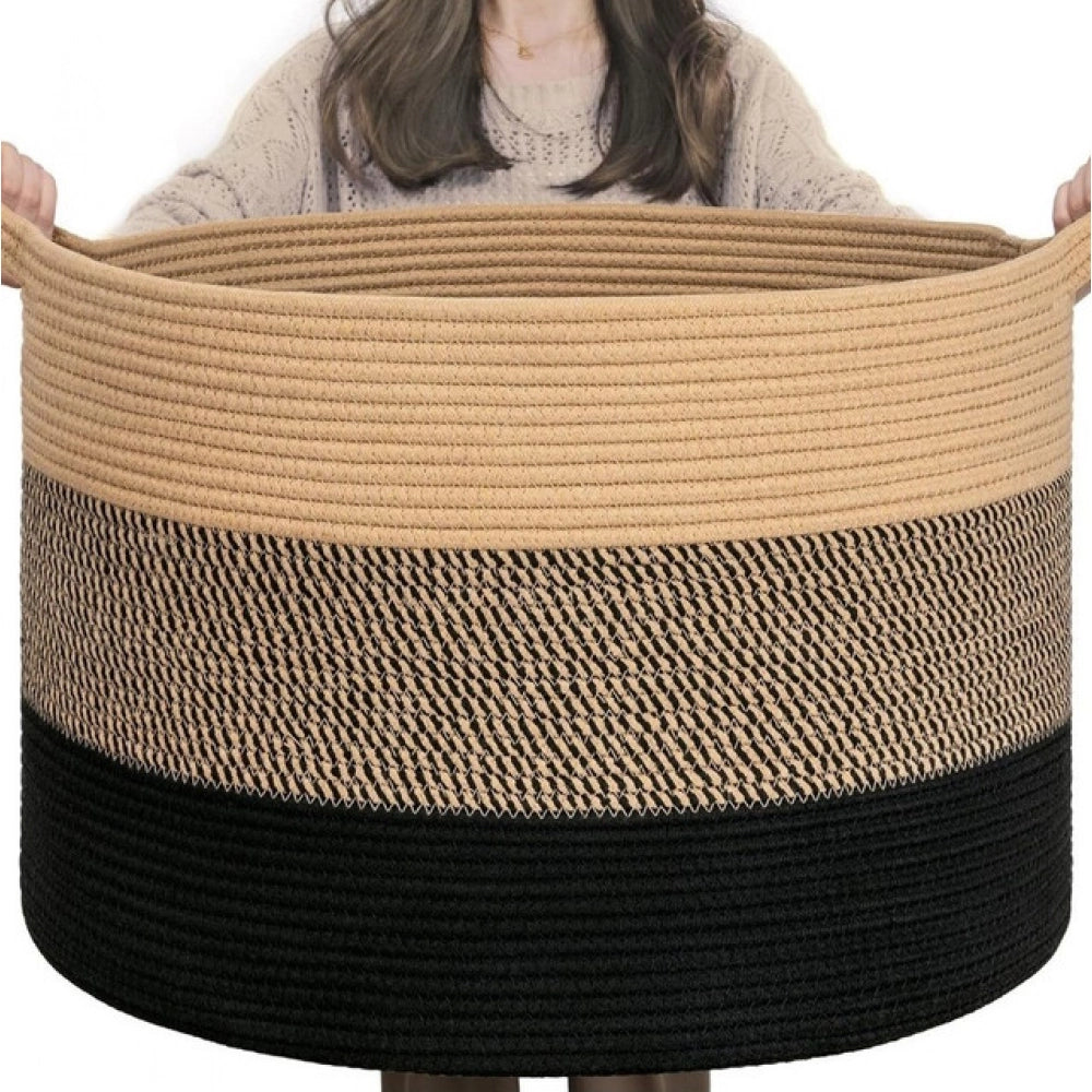Cotton Pack of_1 Mix 16x14 Inch Storage Basket For Clothes With Out Lid (Multicolor)