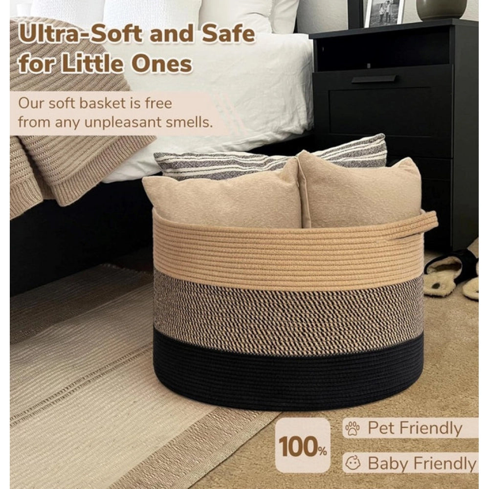 Cotton Pack of_1 Mix 16x14 Inch Storage Basket For Clothes With Out Lid (Multicolor)
