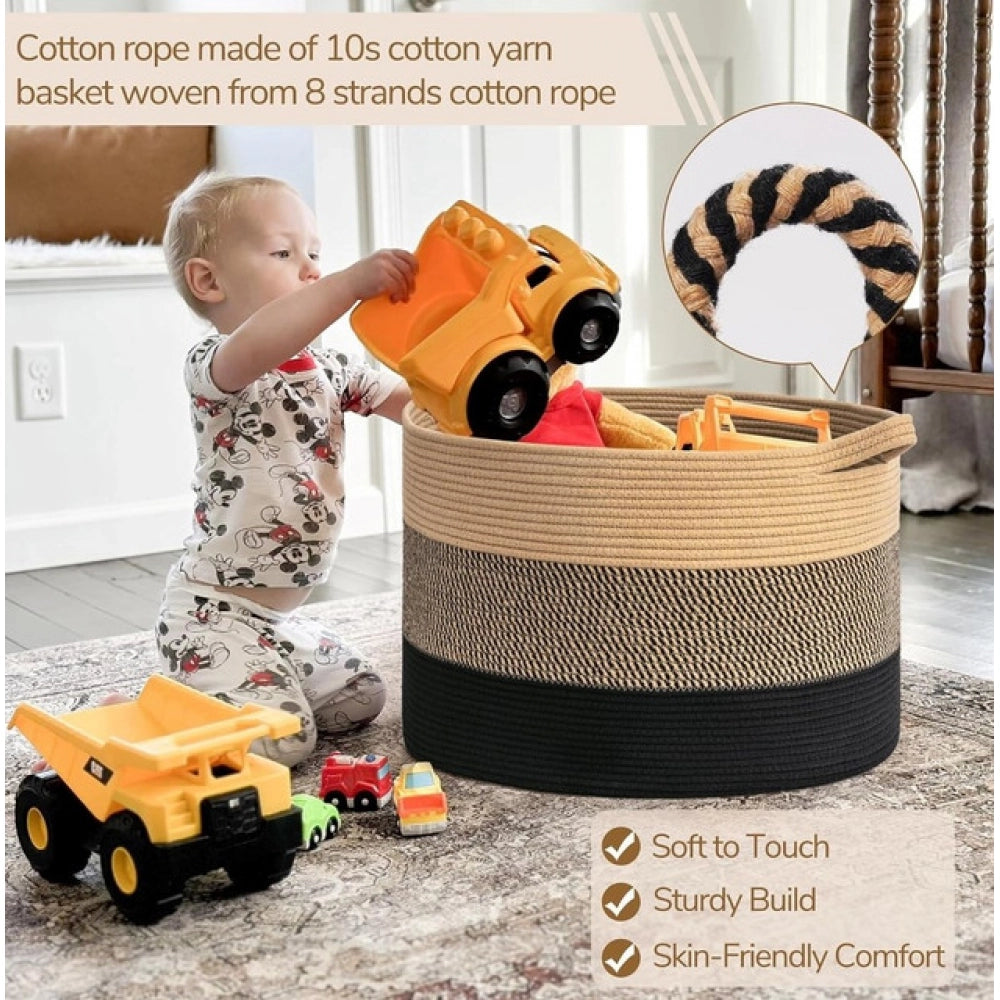 Cotton Pack Of_1 Mix 16X14 Inch Storage Basket For Clothes Wit