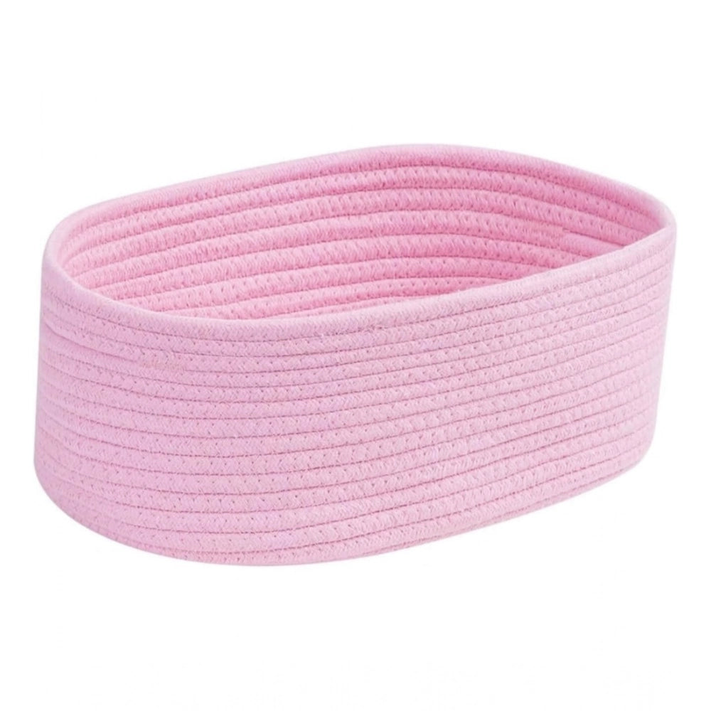 Cotton Oval 10X7X5 Inch Bedside Organizer With Out Lid (Pink)
