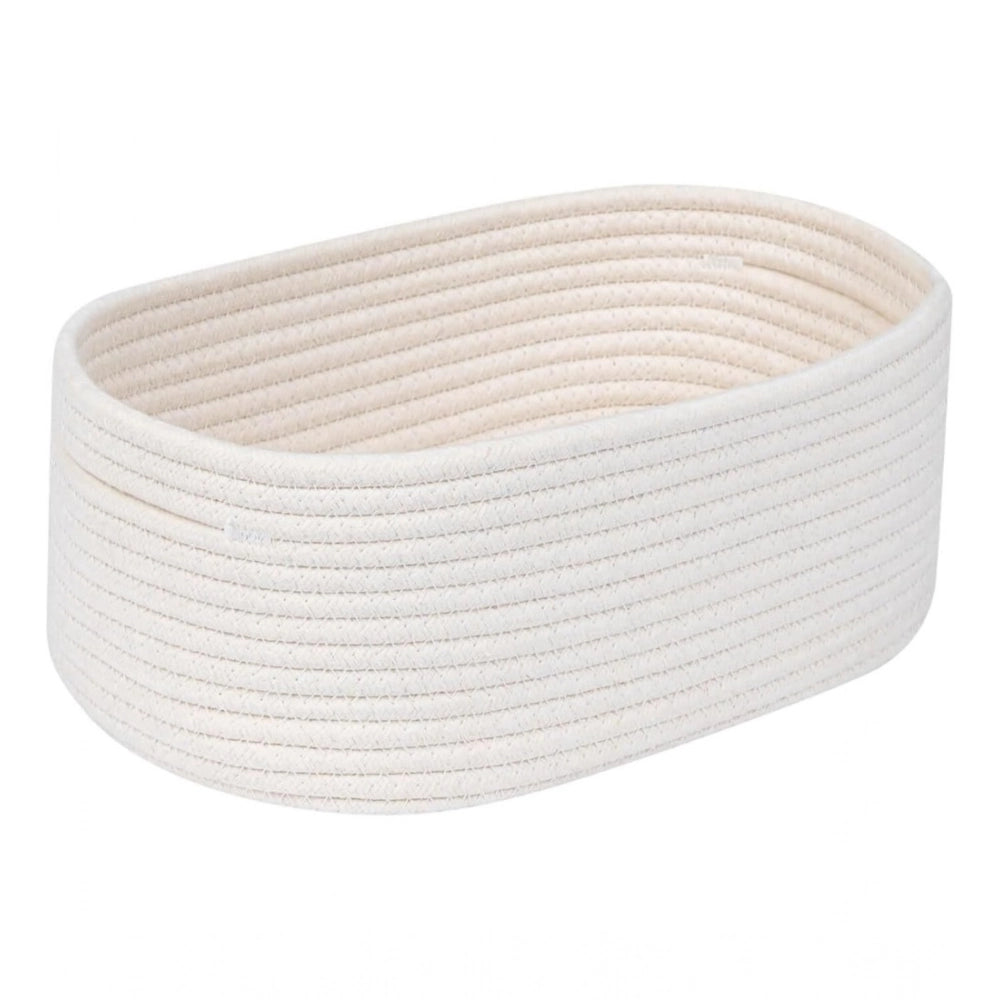 Cotton Oval 10X7X5 Inch Bedside Organizer With Out Lid (White)