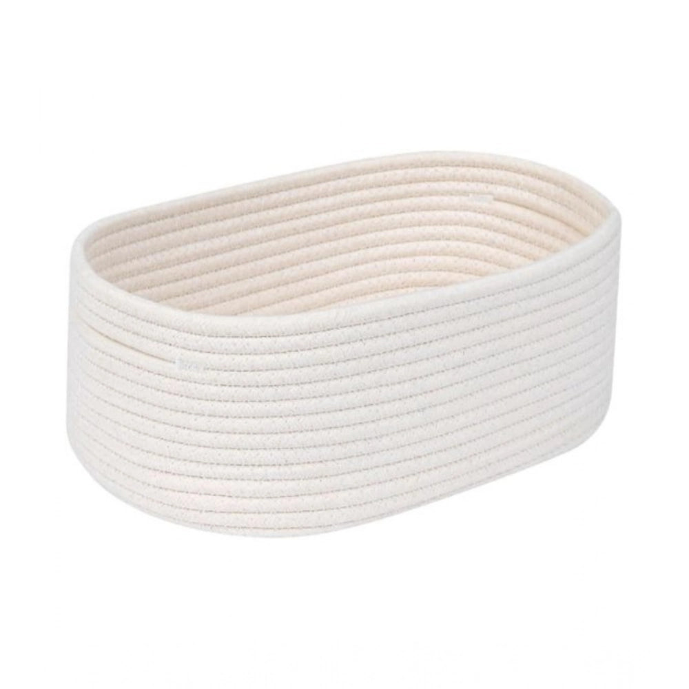 Cotton Oval 10X7X5 Inch Bedside Organizer With Out Lid (White)