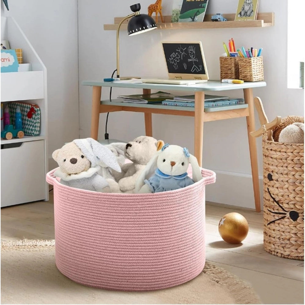 Cotton Pack Of_1 14X12 Inch Storage Basket For Clothes With Ou