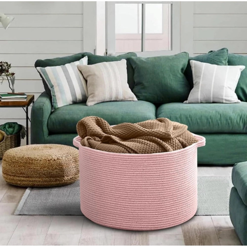 Cotton Pack Of_1 14X12 Inch Storage Basket For Clothes With Ou