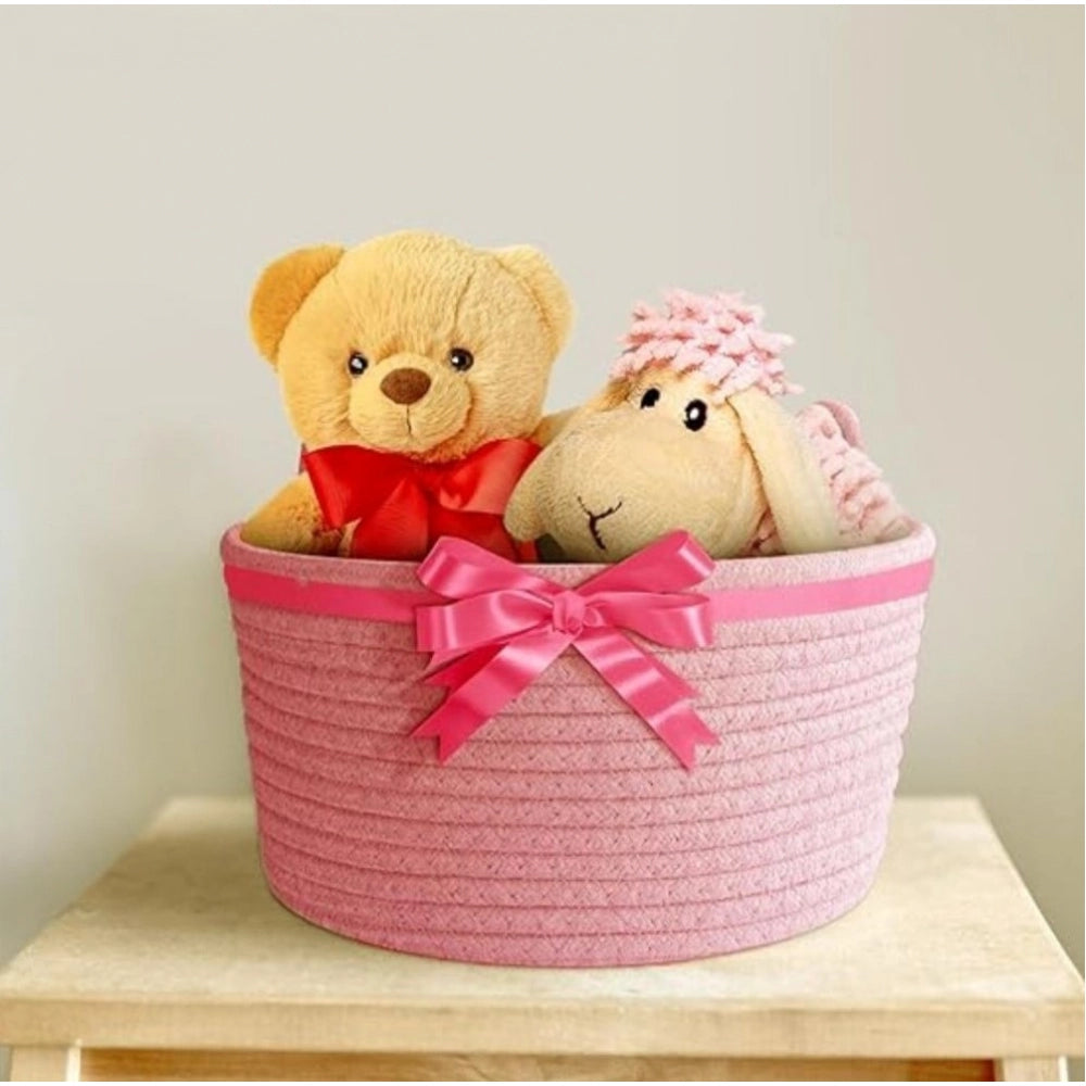 Cotton Pack Of_1 Plain Cat Basket 9X5 Inch (Pink)