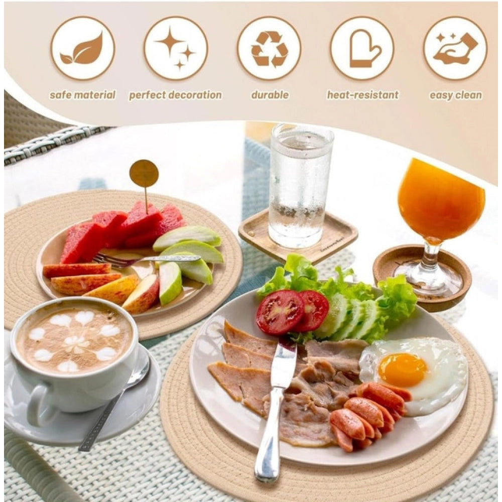 Cotton Dining Table Round Placemat Mats Set Of 4 (Cream)