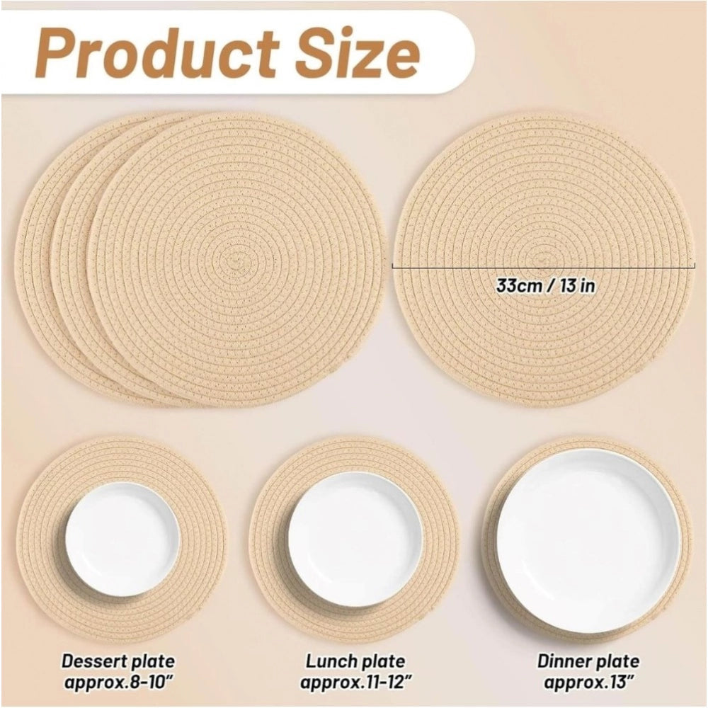 Cotton Dining Table Round Placemat Mats Set Of 4 (Cream)