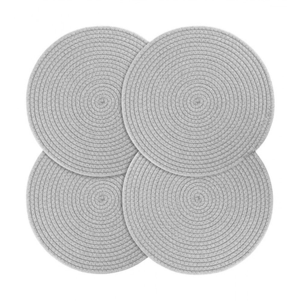 Cotton Dining Table Round Placemat Mats Set Of 4 (Grey)