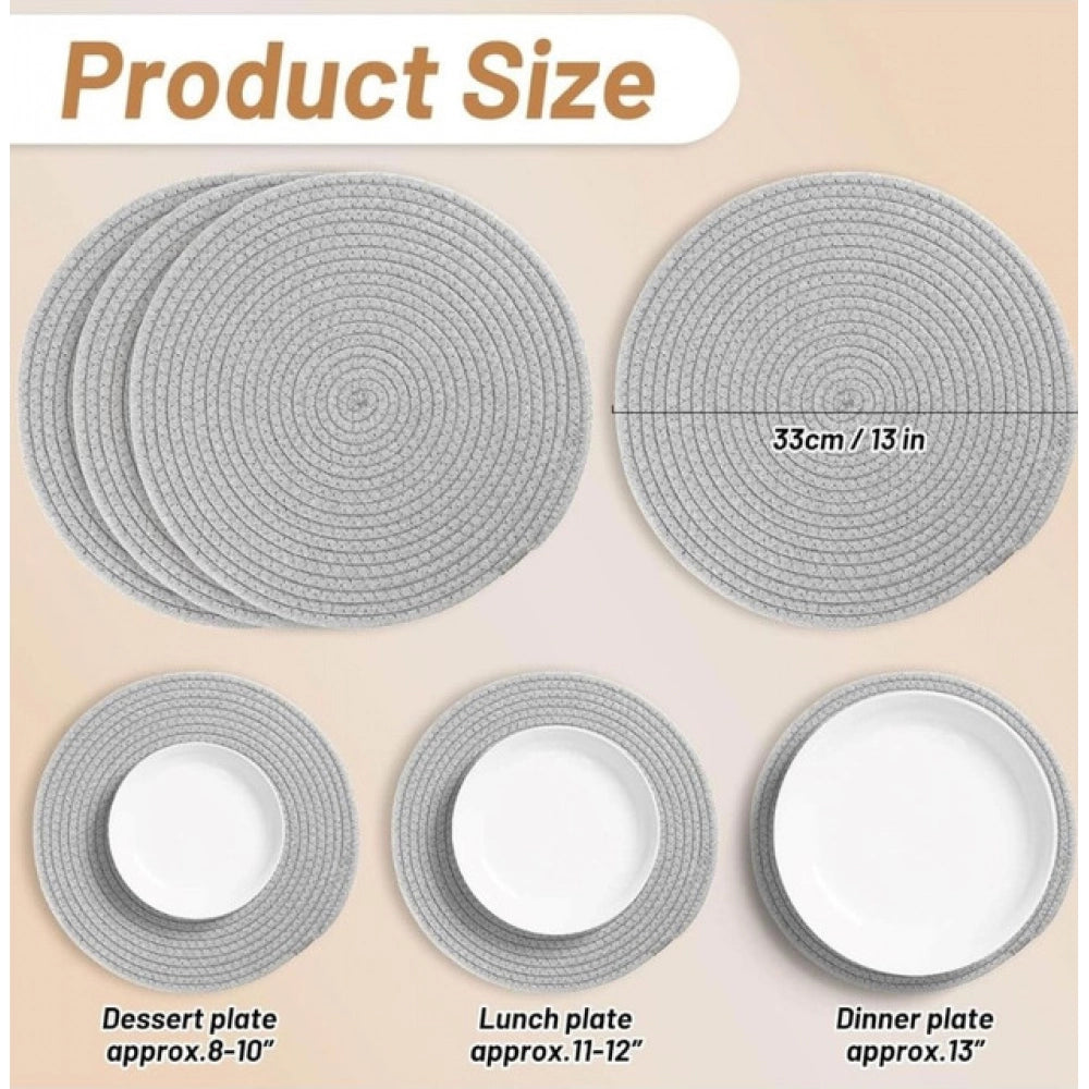 Cotton Dining Table Round Placemat Mats Set Of 4 (Grey)