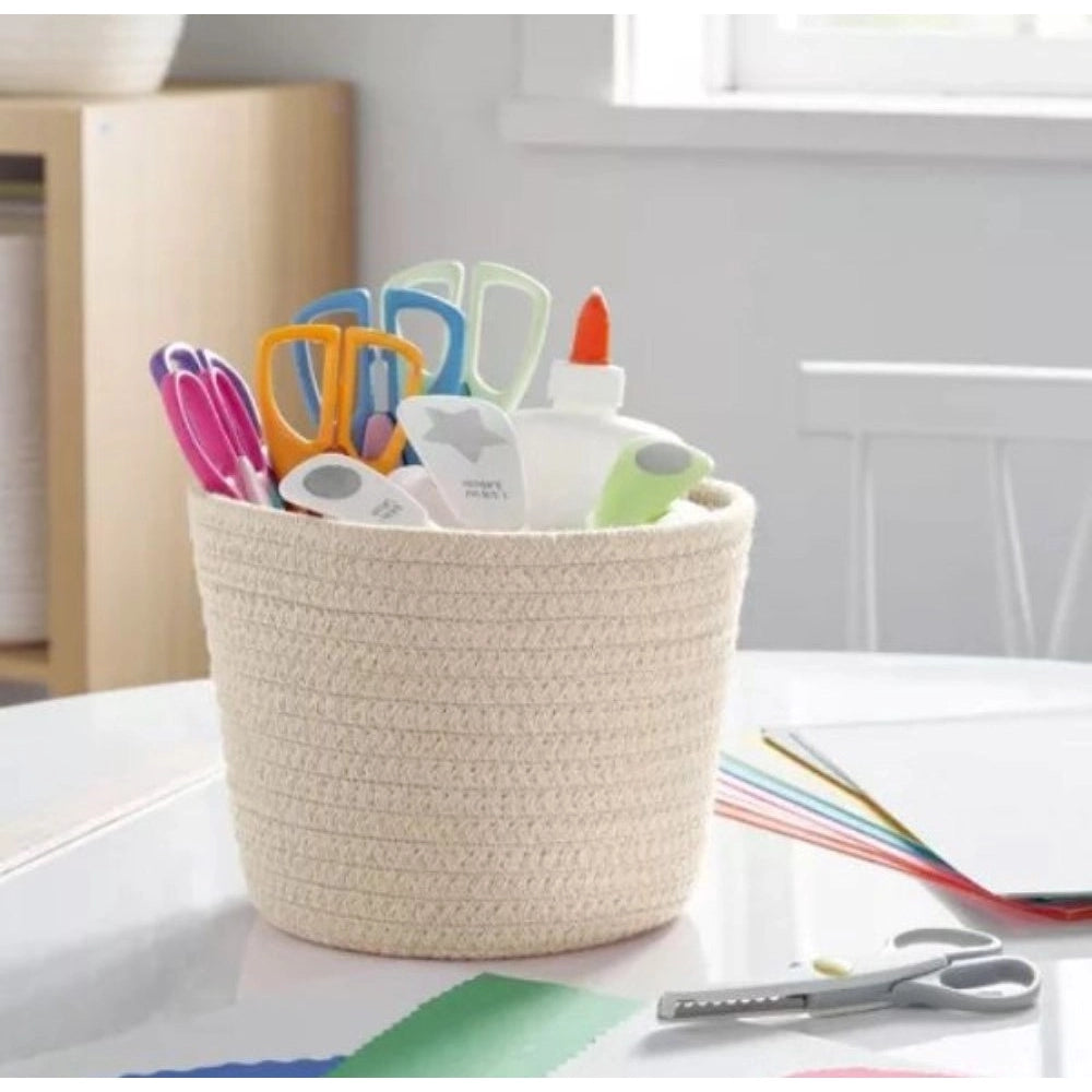 Cotton Pack Of_2 White Pen Holder Storage Basket For Clothes (