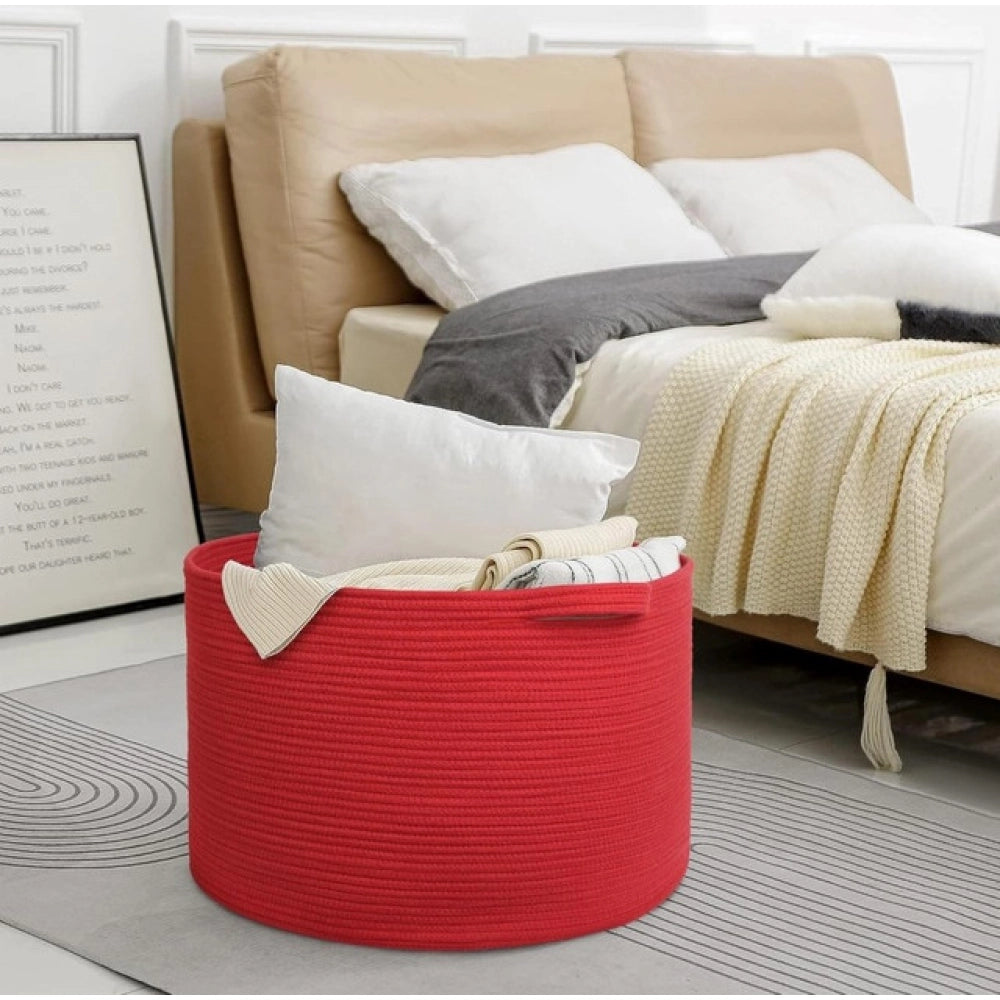 Cotton Pack Of_1 14X12 Inch Storage Basket For Clothes With Ou