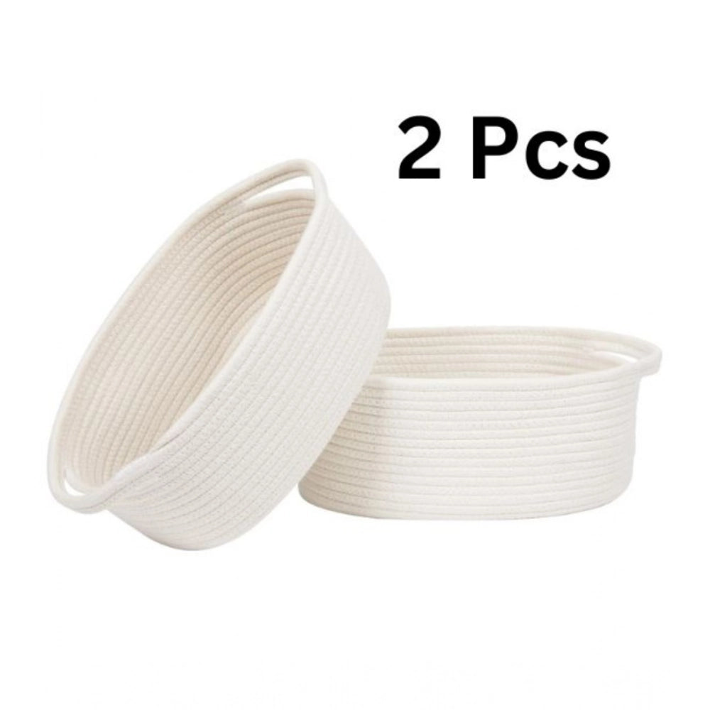 Cotton 10X7X4 Inch2 Pcs Oval Storage Basket For Clothes (White