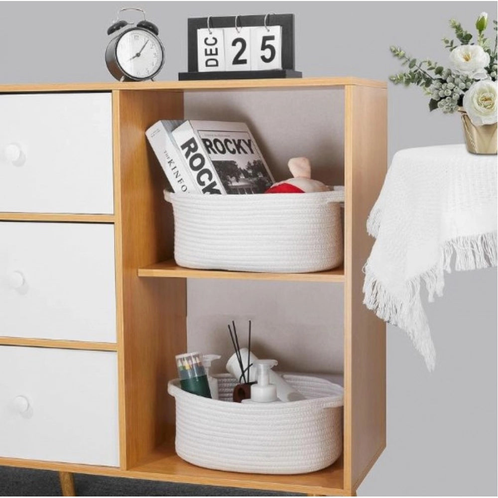 Cotton 10X7X4 Inch2 Pcs Oval Storage Basket For Clothes (White