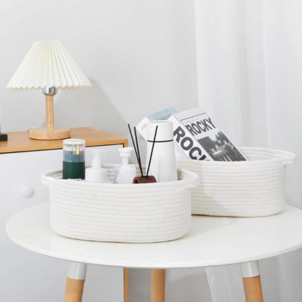 Cotton 10X7X4 Inch2 Pcs Oval Storage Basket For Clothes (White