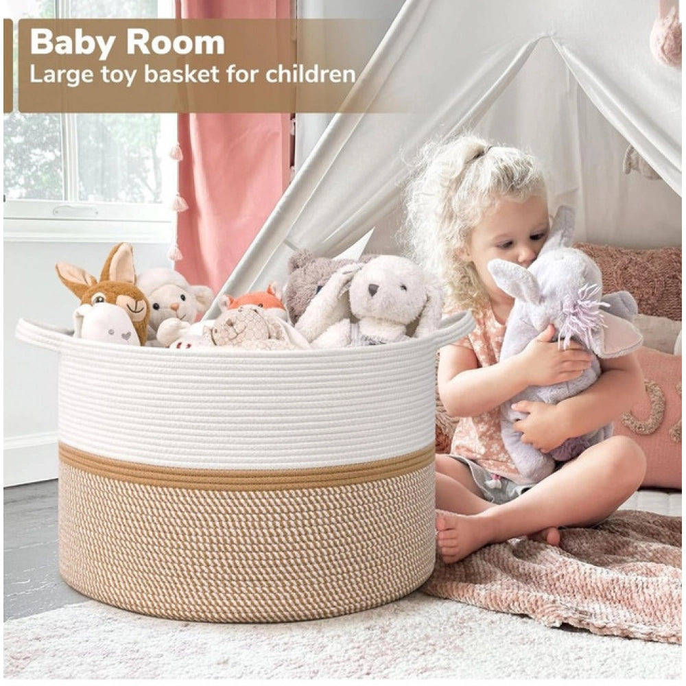 Cotton Dori 16X14 Inch Storage Basket For Clothes With Out Lid