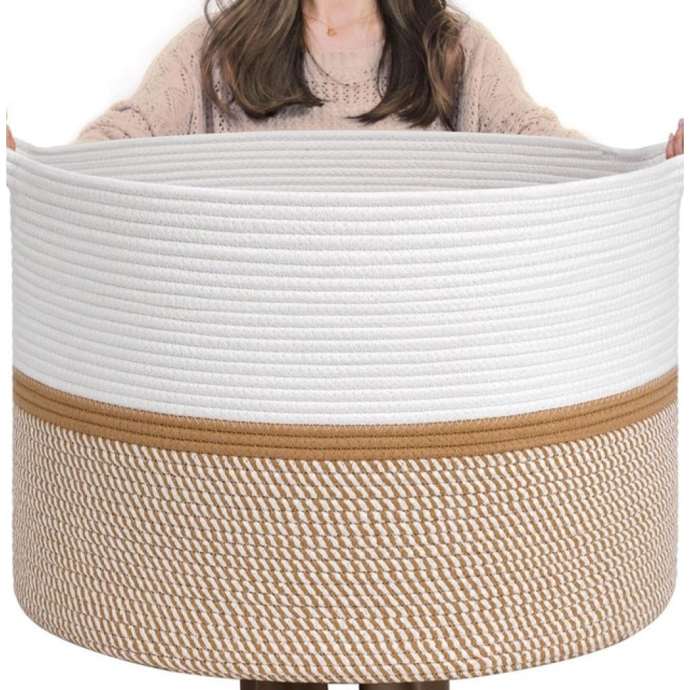 Cotton Dori 16X14 Inch Storage Basket For Clothes With Out Lid