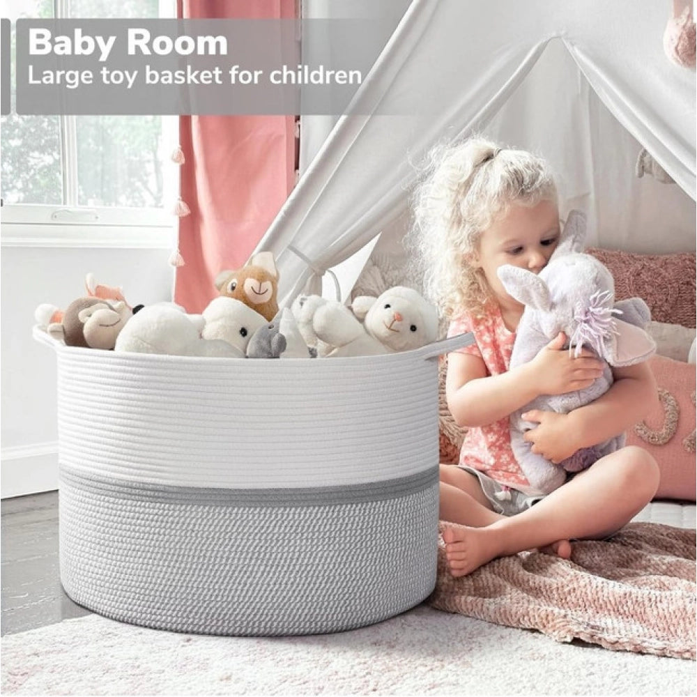 Cotton Dori 16X14 Inch Storage Basket For Clothes With Out Lid