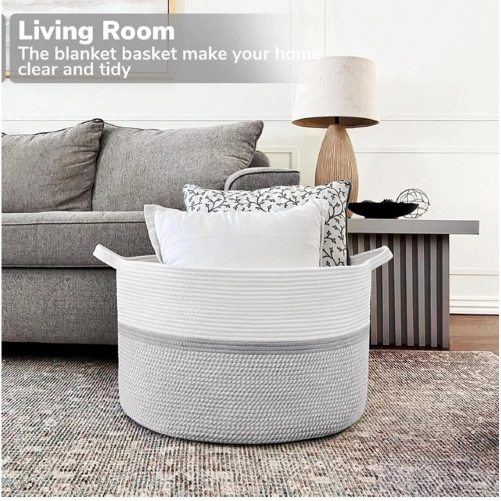 Cotton Dori 16X14 Inch Storage Basket For Clothes With Out Lid