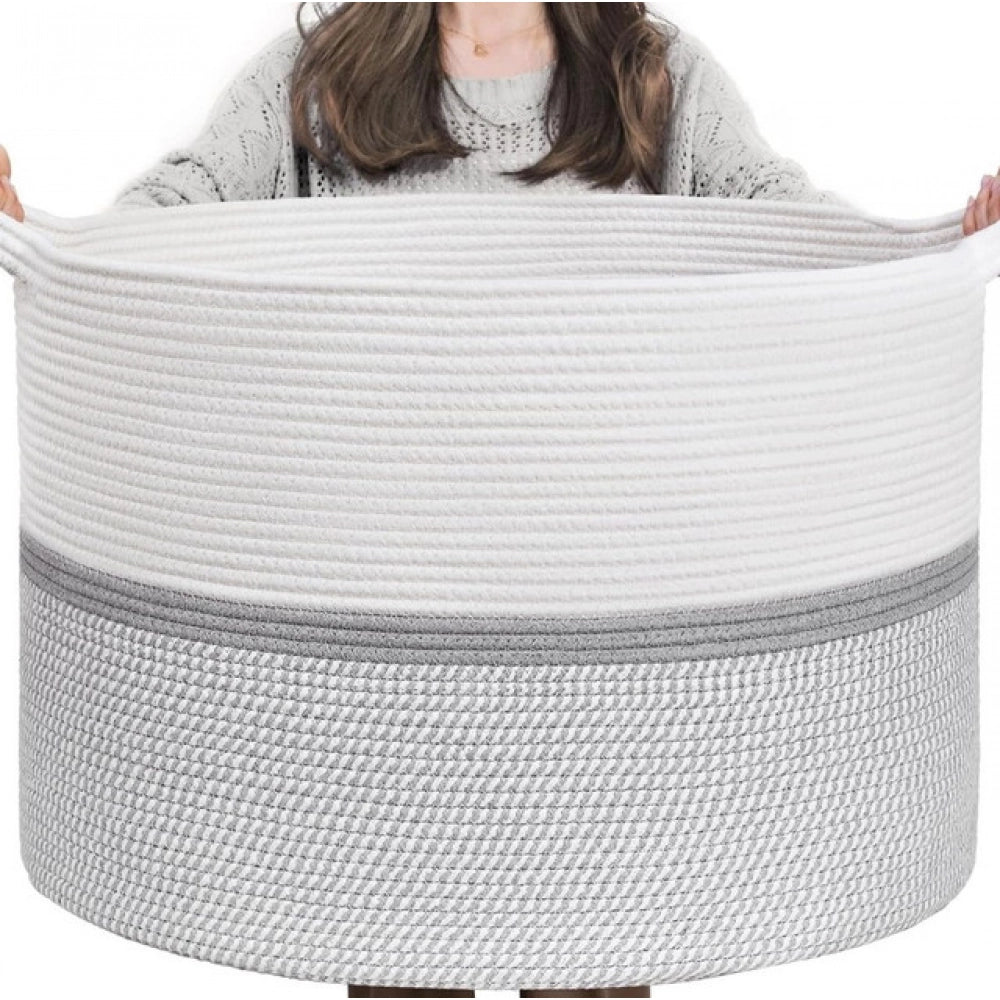 Cotton Dori 16X14 Inch Storage Basket For Clothes With Out Lid