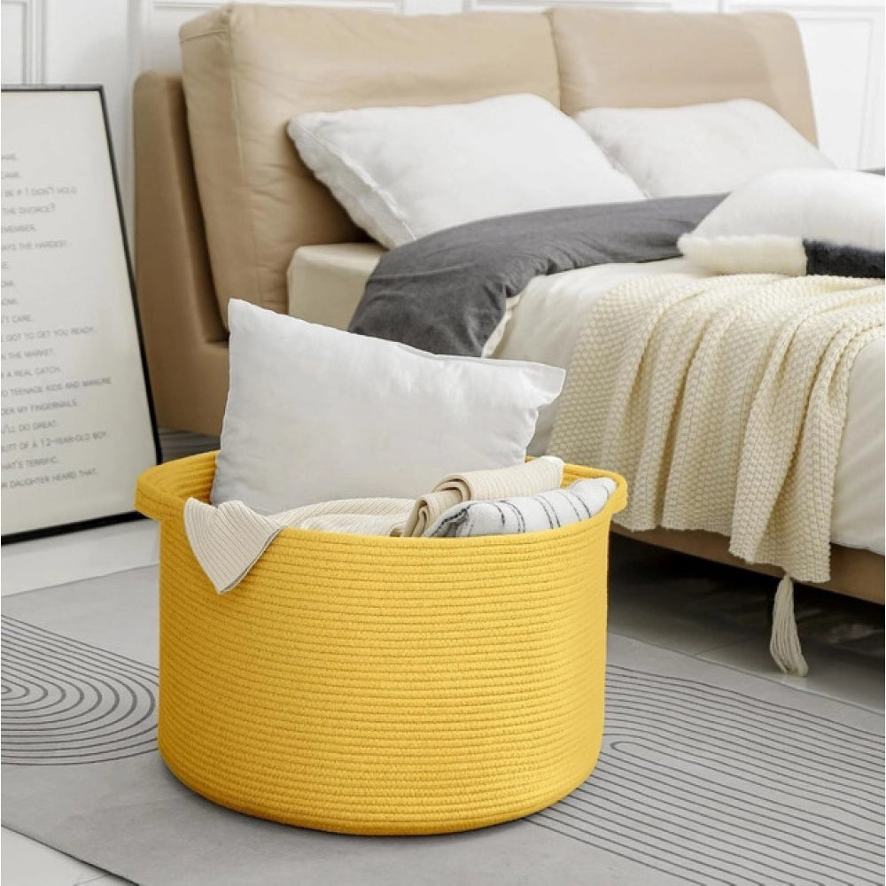 Cotton Pack Of_1 14X12 Inch Storage Basket For Clothes With Ou