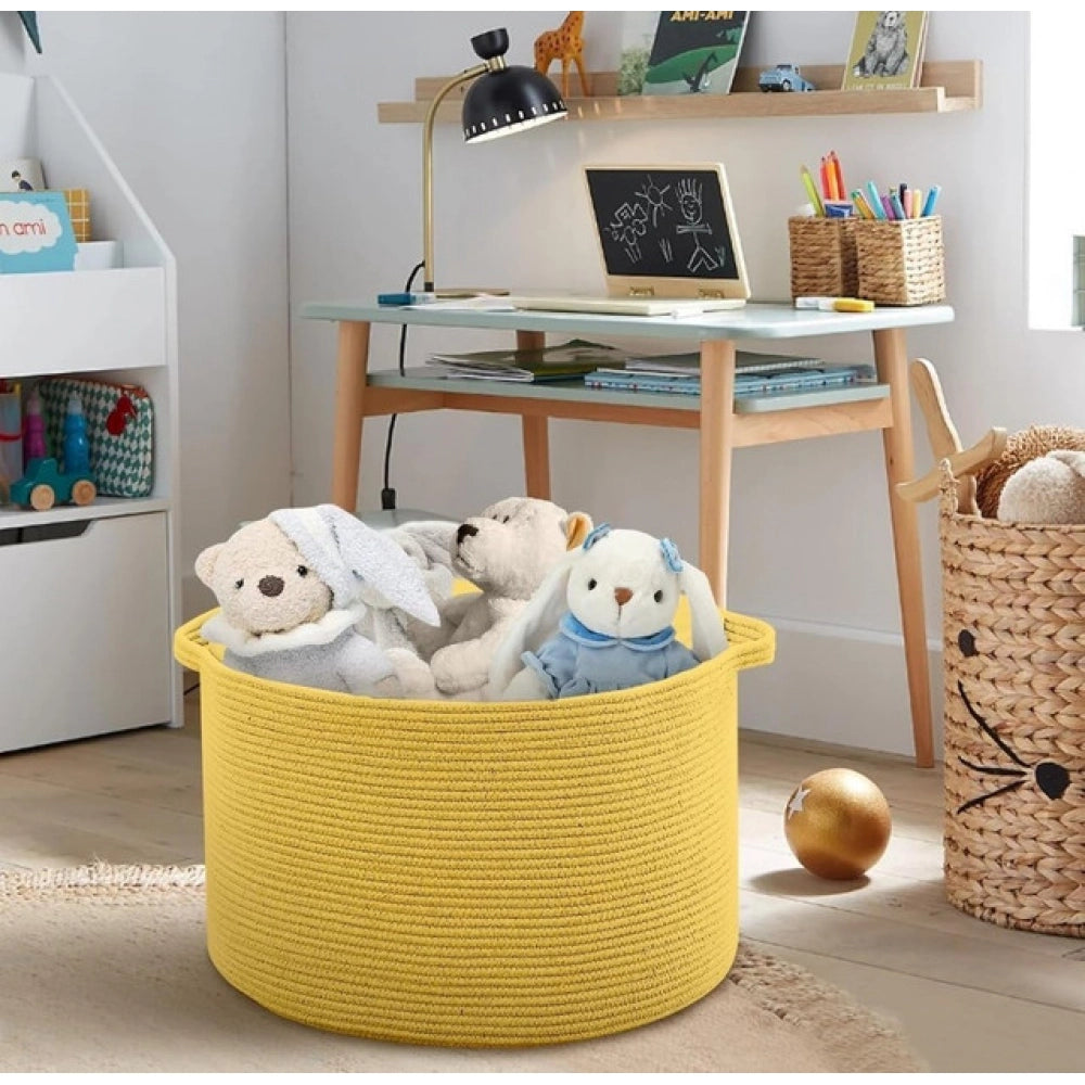 Cotton Pack Of_1 14X12 Inch Storage Basket For Clothes With Ou